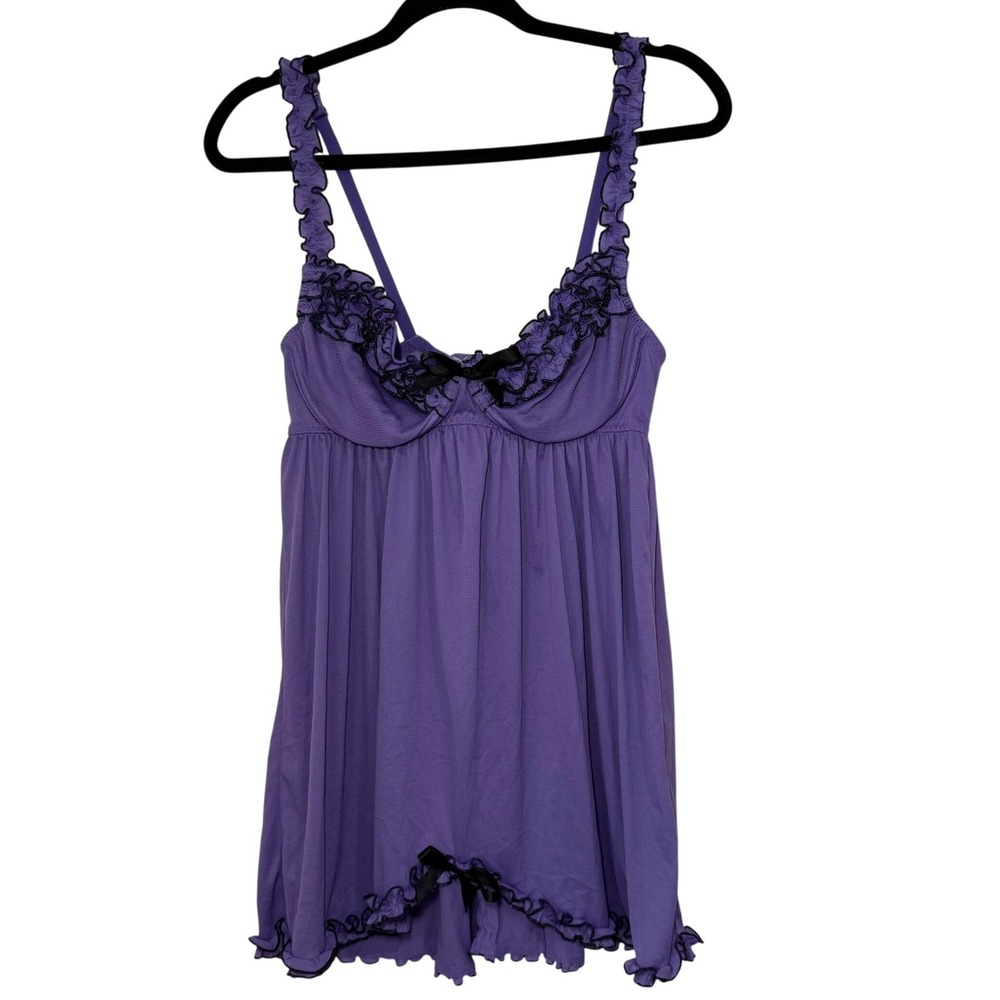 Cacique Purple Sheer Babydoll Chemise Y2K Ruffle Lingerie Coquette‎ Romantic